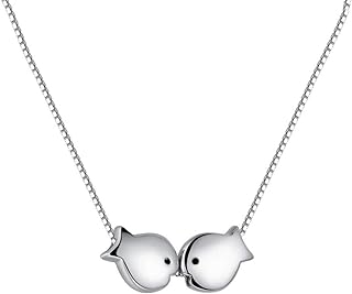 Sterling Silver Fish Necklace for Women Teen Girls Lovers Cute Polished Kissing Fishes Pisces Charm Pendant Choker Necklace Adjustable Chain 18" Fashion Jewelry Delicate Birthday Christmas Valentine