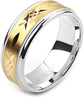 Stunning Clasp-style, Palladium Engagement Ring with No Gemstone - Two-tone Sterling Silver & 10K Yellow Gold Wedding Band for Him or Her - 8mm Wide Minimalist Design