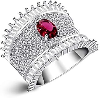 Uloveido Gothic Wide Band Red Eye Rings with Baguette Round Cubic Zirconia Stones White Gold Plated Fashion Anniversary Jewelry (Size 6 7 8 9 10) JZ083