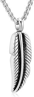 Stainless Steel Feather Urn Necklace Hold Cremation Ashes Keepsake Memorial Jewelry +Box+Fill Kits