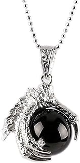 Natural Gemstone Bead Dragon Claw Wrapped Round Ball Pendant Necklace Silver Plated Alloy Spooky Claw Pendant Healing Chakra Women Men Yoga Gothic Retro Jewelry Lapis Lazuli Crystal Quartz