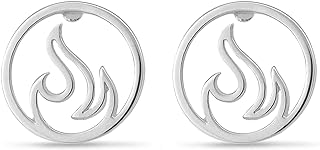 Boma Jewelry Sterling Silver Fire Element Circle Stud Earrings with Push Back Design