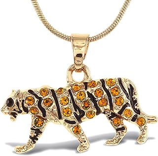 Gold Tiger Sparkling Crystal Pendant Necklace - Cute Necklace with Tiger Sparkly Jewelry, Elegant Wildlife Animal Tiger Gold Charm Necklace Gift for Any Occasions - 18 Inches