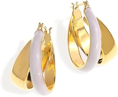 JeanBeau Two Tone Gold Chunky Hoops Earrings for Women Girls Statement Trendy Thick Huggie Hoop Cartilage Prom Wedding Holiday Fashion Jewelry Gifts