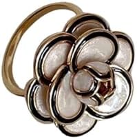 Camellia Flower Statement Open Ring for Women Girls Enamel 14k Gold Plated Rose Flowers Blossom Adjustable Finger Bands Promise Wedding Engagement Rings Elegant Birthday Jewelry Gifts Bridal