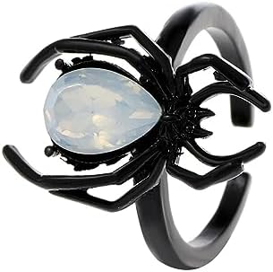 Gothic Opal Spider Ring Spider Knuckle Ring Silver Spider Stacking Ring Cool Finger Ring Spider Open Ring Halloween Adjustable Ring Hip Hop Ring Jewelry for Women and Girls Gifts