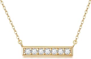 14K Solid Gold Bar Necklace for Women, Real Gold Bar Pendant with Moissanite Diamond Jewelry Birthday Mothers Day Christmas Gift for Her, Mom, Wife, 16+2 Inch