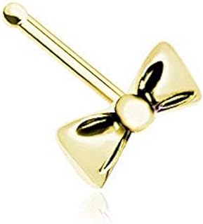Amelia Fashion Gold/Steel Cutesy Bow Nose Stud Ring 316L Surgical Steel (Choose Color)