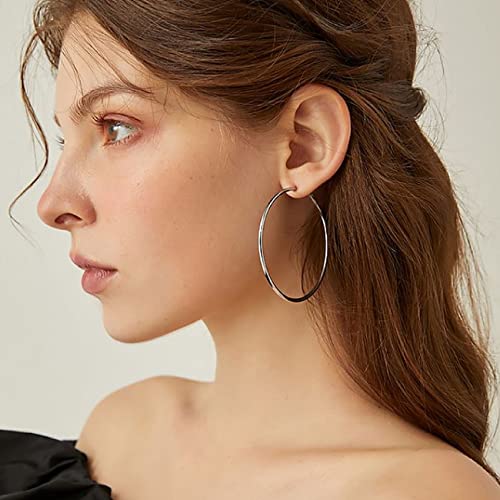 PRETOLE 3 Pairs 925 Sterling Silver Hoops Earrings for Women, Sterling Silver Large Rhinestone Hoop Earrings with Cubic Zirconia Lightweight Hypoallergenic Big Sterling Silver Earrings Set for Women