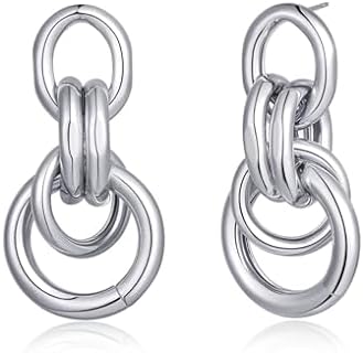 Vintage Gold and Silver Geometric Hoop Dangle Earrings - Trendy Chunky Earrings Crafted from Gold-Plated Brass Perfect for Women Girls