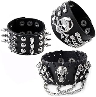 Buckle Clasp Spike Cuff Leather Bracelets with Alloy Chain for Fashion Enthusiasts - Cool Punk Rock Biker Design