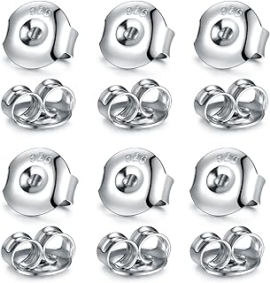 Catinee14K Earring Backs,6 Pairs 925 Sterling Silver Earring Backs for Droopy Ears,Adjustable Hypoallergenic Earring Backs for Studs Earrings(White)