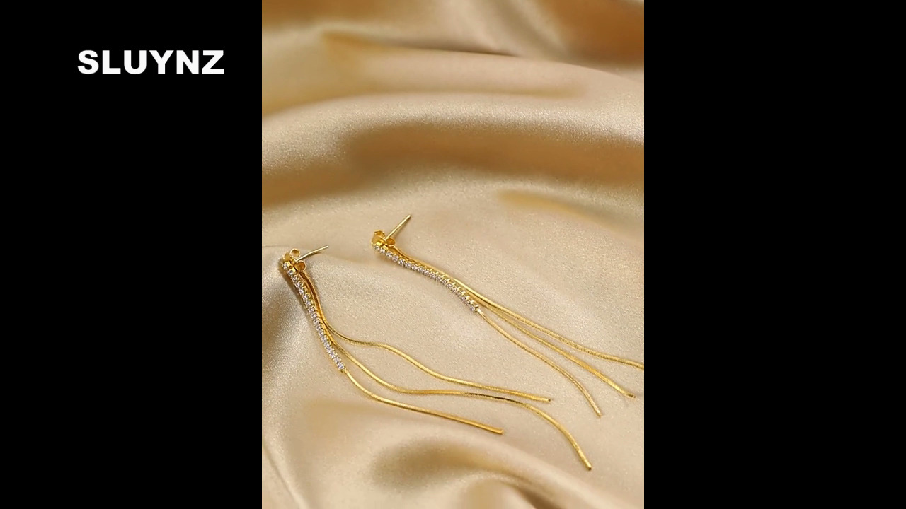 SLUYNZ 925 Sterling Silver CZ Dangle Earrings Chain for Women Teen Girls Long Dangle Earrings Tassel with Snake Chain Backs
