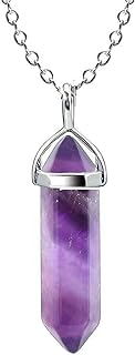 Hexagonal Crystal Pendant Necklace Natural Quartz Amethyst Stone Pendant Necklace Gemstone Chakra Healing Crystal Necklace for Women Girls Jewelry