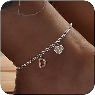 Feskive Initial Ankle Bracelets for Women Silver Plated Dainty Cuba Thin Chain Letter Name Anklets Cubic Zirconia Heart Anklets Bracelets Waterproof Minimalist Simple Anklets For Teen Girls Fashion Summer Jewelry Anklet For Women