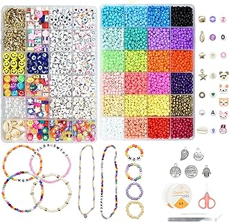 JOJANEAS 8800 pcs Colorful 4mm Glass Seed Bead Kit - DIY Bracelet and Necklace Jewelry Making Kit with Polymer Clay Beads and Accessories in 24 Unique Themes