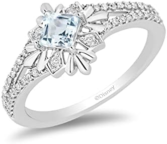 Sterling Silver Elsa Engagement Ring with 1/5 Cttw Aquamarine Gem for Her, Snowflake Design