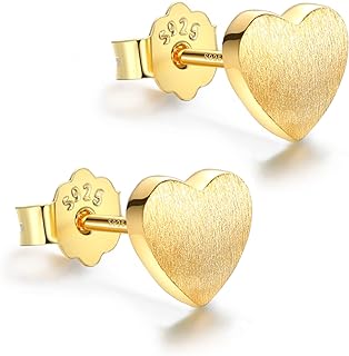 18K Gold Plated Sterling Silver Heart Stud Earrings for Women, Girls Heart Earrings Hypoallergenic Jewelry(Heart/Star)