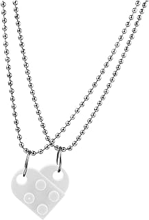 Caiyao 2Pcs Red Love Heart Brick Beads Chian Pendant Necklace for Women Men Girl Boy Best Friend Detachable Peach Heart Friendship BFF Necklace Valentine's Day Jewelry Gift