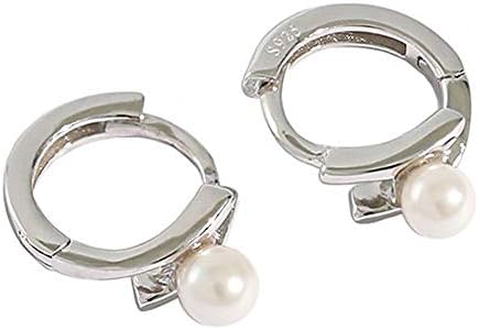 Women's Mini Pearl Hoop Earrings with Clutchless Back Finding and Cubic Zirconia Detailing - Trendy Sterling Silver Jewelry