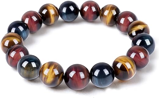 Tiger Eye Bracelet,Relax Anxiety Crystal Beaded Triple Protection Jewelry Bead Stone Chakra Gemstones Bracelets for women men