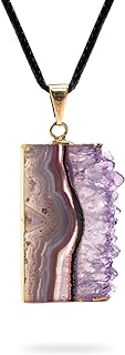 Gold Plated Amethyst Geode Healing Crystal Pendant Necklace with Lobster Clasp on Cord