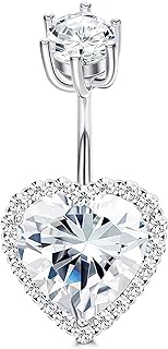 Sllaiss 925 Sterling Silver Heart Belly Button Rings for Women Men CZ Love Navel Barbell Studs Piercing Screw Navel Bars Body Piercing Jewelry 14G