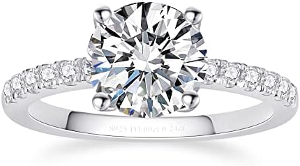 Moissanite Engagement Ring for Women,2/3 CT D Color VVS1 Clarity Round Cut Solitaire Lab Created Diamond Moissanite Ring,S925 Sterling Silver, Halo Promise Wedding Rings