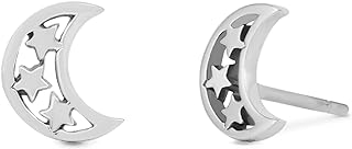 Sterling Silver Crescent Moon and Star Stud Earrings with Easy Push-Back, Hypoallergenic, Ideal Gift for Any Occasion, Unique Celestial Design