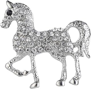 Rhinestone Horse Animal Brooch Pin for Women Girls Men Silver Plated Fashion Crystal Pony Brooches Lapel Pins Cute Dress Accessories Holiday Party Race Jewelry Unisex Gift