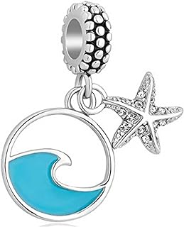 KunBead Starfish Waves Blue Sea Beach Summer Holiday Dangle Charms Compatible with Pandora Charm Bracelets for Women Girls