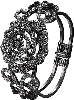 EVER FAITH Women's Austrian Crystal Bridal Rose Flower Insect Butterfly Bangle Bracelet for Prom