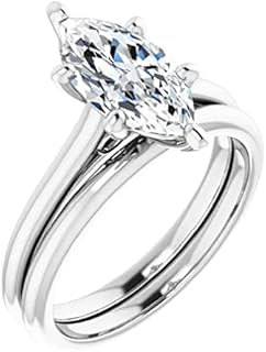 JEWELERYOCITY 3.0 CT Marquise Cut VVS1 Colorless Moissanite Engagement Ring Set, Wedding/Bridal Ring Set, Sterling Silver Vintage Antique Anniversary Ring Set Gift for Her