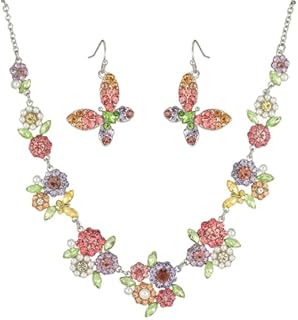 diamond crystal flower necklace earring set female jewelry necklace earring set wedding bridesmaid jewelry set female clothing jewelry female floral jewelry ladies jewelry