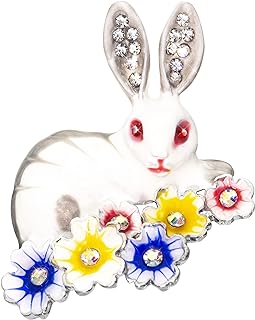 Vintage Crystal Bunny Brooch with Pin Clasp for Women, Rabbit Floral Wreath Design, Alloy Material