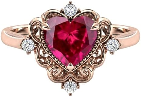 Antique Heart-Shaped Ruby Engagement Ring with Sterling Silver Clasp, Ideal Anniversary Gift for Women, Showcasing Vintage Filigree Design