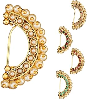 LOVENSPIRE Antique Pressing Moon Nose Ring Gold Plating Clip On Marathi Nath Nosepin Jewelry For Women Bollywood Style Indian Snap On Nose Ring Jewelry Gift For Girls Non-piercing Nosepin