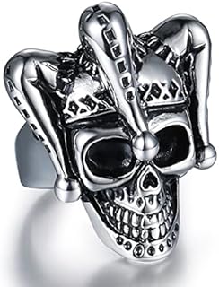 Joker Skull Ring,Gothic Clown Hat Skull Ring Joker Vampire Skull Ring Cool Devil Ring Halloween Biker Vintage Punk Skull Jewelry Rock Clubs Disco Halloween Cosplay Pennywise Costume Jewelry