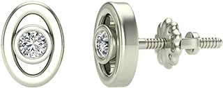 Earrings for girls-women Oval Diamond Studs Gift Box Authenticity Cards 10K Solid Gold 0.10 ct t.w.
