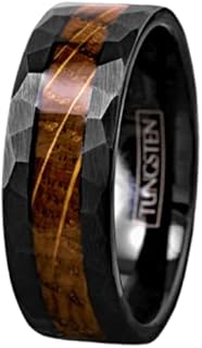 Tungsten Rings for Men Wedding Bands for Him Womens Wedding Bands for Her 8mm Black Charred Whiskey Barrel Wood