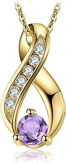 JewelryPalace Infinity Round Genuine Violet Amethyst Pendant Necklace for Women, 14k White Yellow Rose Gold Plated 925 Sterling Silver Necklace for Her, Natural Gemstone Jewelry Sets 18 Inches Chain