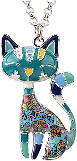 BONSNY Statement Enamel Alloy Chain Cat Necklaces Pendant Original Design For Women Girls