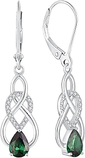 YL Boucles d'oreilles Argent 925 Infinité en Émeraude pour Femme, Taille 36MM x 10MM, Poli à la Main et Sans Nickel. Cadeau Idéal pour Toutes Occasions Spéciales