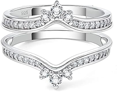 SHELOVES Crown Wedding Ring Guard Enhancers Round Cubic Zirconia 925 Sterling Silver Stack Wrap for Women 5-12
