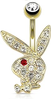 Playboy Belly Button Ring Multi Paved Gems on Bunny (Goldtone CR)