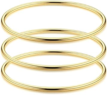Florideco 3mm 14K Gold Plated Stainless Steel Box Chain Bangles for Women, Glossy Thin Round Design, No Clasp Type, Stackable Elegance