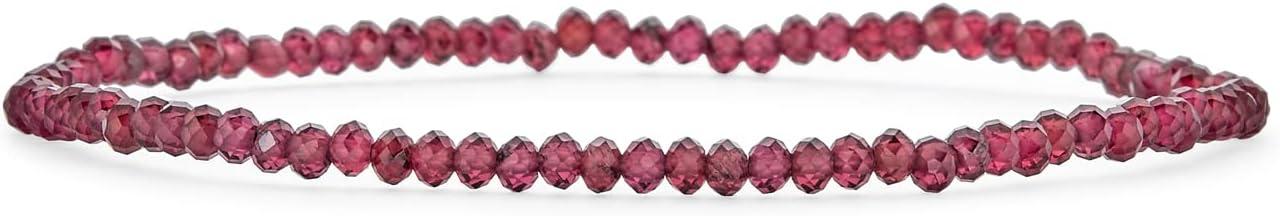 Dainty Tiny Petite Seed Caviar Rondell Bead Natural Genuine Faceted Gemstone Blue Larimar Red Garnet Black Pink Tourmaline Green Jade Strand Stretch Bracelet For Women Teen Adjustable Stacking Set