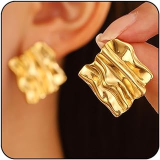 Gold Statement Earrings for Women Chunky Silver Earrings Big Gold Earrings Trendy Knot Earrings Irregular Geometric Studs Square Coin Button Earrings Large Chunky Earrings Fashion Jewelry