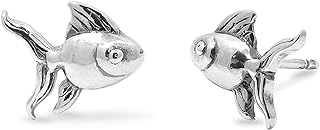 Sterling Silver Goldfish Stud Earrings with Push Back for Women - Hypoallergenic