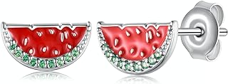 Adorable Girls/Women's 925 Sterling Silver Summer Fruit Stud Earrings - Strawberry/Watermelon/Donut/Cheese Design with Comfortable Push Back - Perfect Jewelry Gift